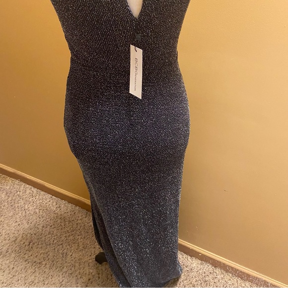 BCBG generation special occasion black shimmer metallic longslit dress sz XS NWT - Picture 8 of 11